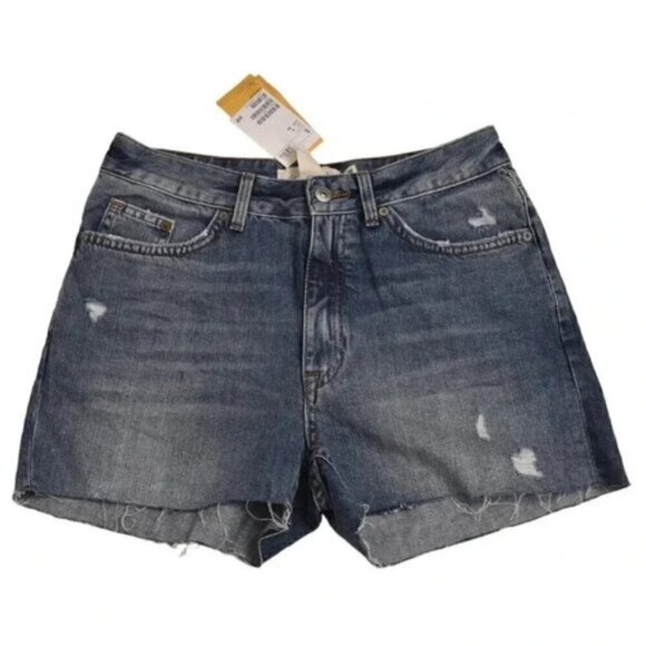 NWT H&M Jean Shorts Distressed Blue Denim Cut Offs Size 4 - Picture 2 of 10